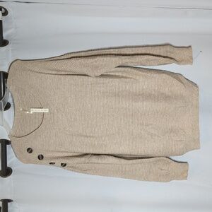 Nine 1 eight beige tan long sleeve round neck faux button sweater size 2x NEW
